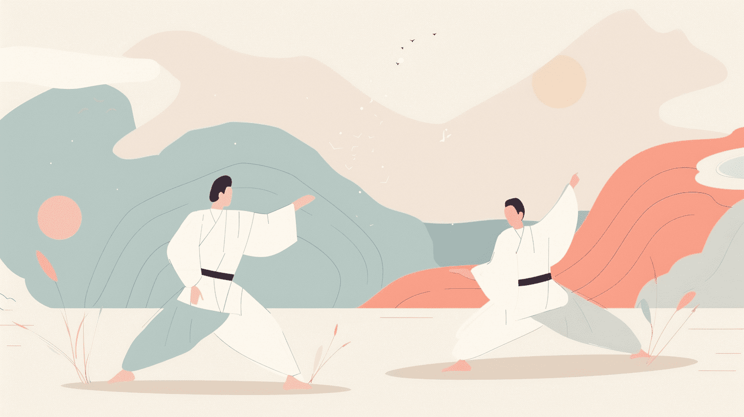 Two karatekas fighting on desert